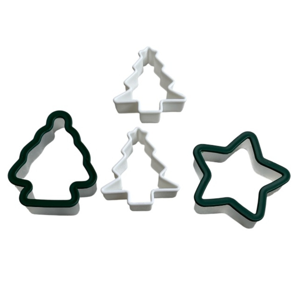 Green and White Tree and Star Cookie Cutters Plastic Deep 4 Pieces
